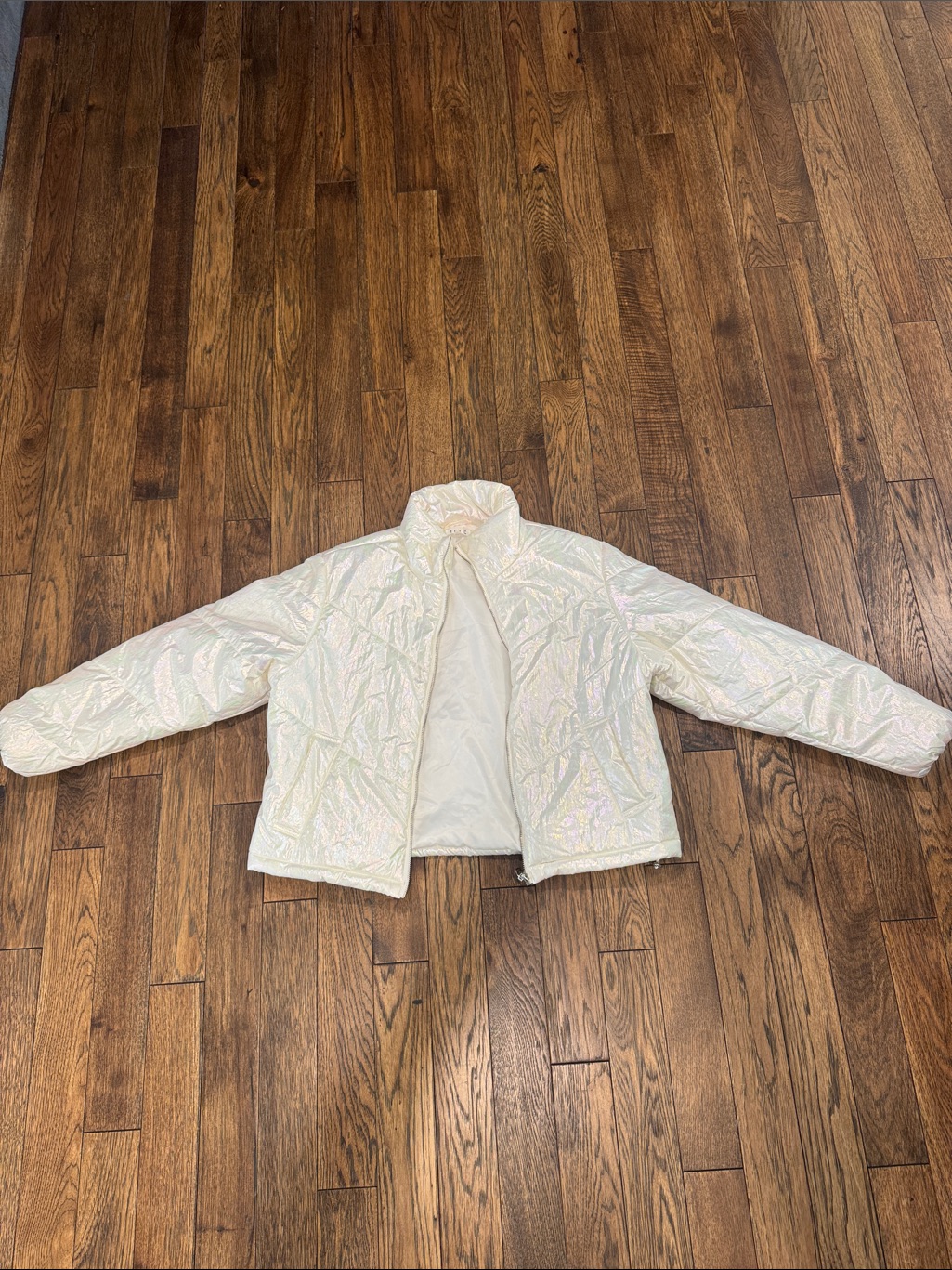Tcec Iridescent Cream Quilted Puffer Jacket